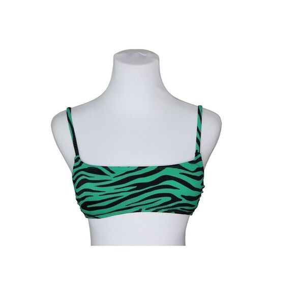 Xhilaration Zebra Green Stripe Removable Pad Bikini‎ Swimwear Top sz Small - Picture 1 of 7